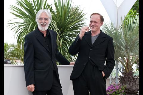 (L-R) Director Michael Haneke and actor Ulrich Tukur at the photo call of "The White Band" at the 62nd Cannes Film Festival in Cannes